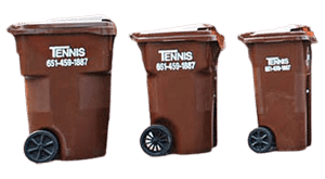 Single-sort recycling bins from Tennis Sanitation for East Metro curbside collection