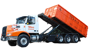 Roll-off dumpster truck from Tennis Sanitation for construction and cleanout debris